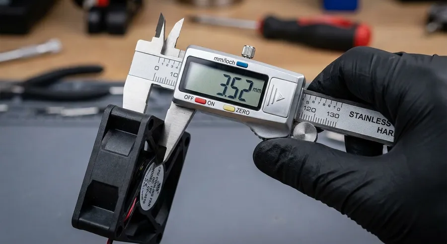 Mesure d'un ventilateur au pied à coulisse numérique